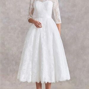 Elegant White Lace Midi Dress